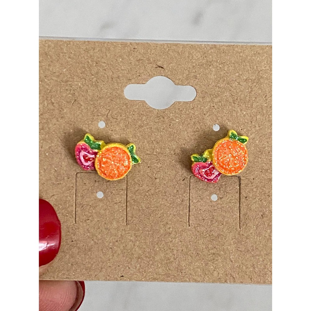 Summer earrings glitter stud earrings fruit orange slices - Picture 5 of 7